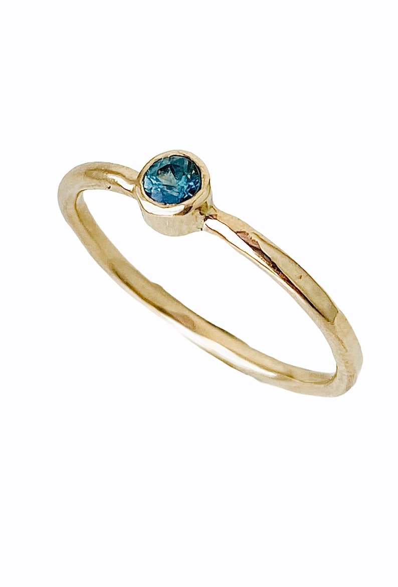 You Are My Wishing Star_ Dainty Engagement Ring 14K Yellow Gold Engagement ring Teal Blue Green Montana Sapphire engagement ring image 1