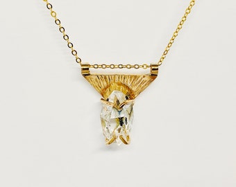 14K Yellow Gold Herkimer Diamond Crystal Necklace_ Triangle of Mars necklace_ Limited Edition