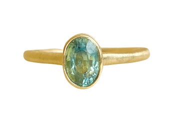 Alpine Lake Bezel Ring| Teal Green Sapphire Bezel Setting