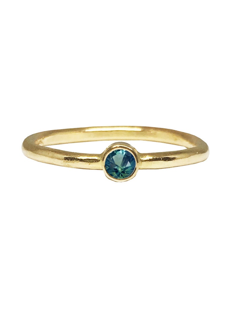 You Are My Wishing Star_ Dainty Engagement Ring 14K Yellow Gold Engagement ring Teal Blue Green Montana Sapphire engagement ring image 2