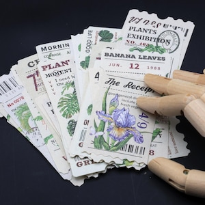 30 pezzi di carta per ricevute con collage di foglie verdi / set di carta stampata con foglie botaniche di piante