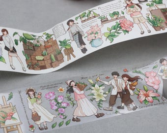 Cute Girls Flowers Washi Tape & PET Tape Floral Stationery Decorative Tape for Journaling wb04