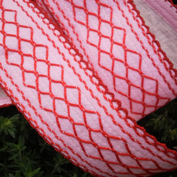 Embroidered Strap Trim 5 yd Tribal Ethnic Cotton Webbing Wide Yardage Vintage Belt Strap Hippie Boho Tote Bag Handbag Strapping Red Pink