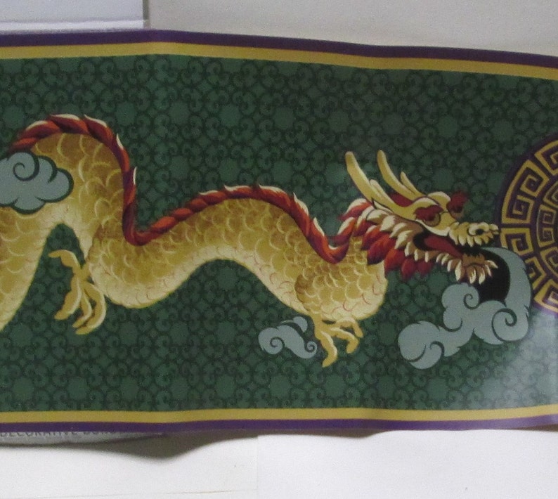 Wallpaper 1 Rolls 15ft Chinese Dragon Wallpaper Border for Scrapbook Junk Journals Scrap Pack Decals Crafts Green Wine Gold Imaginary Asian image 1