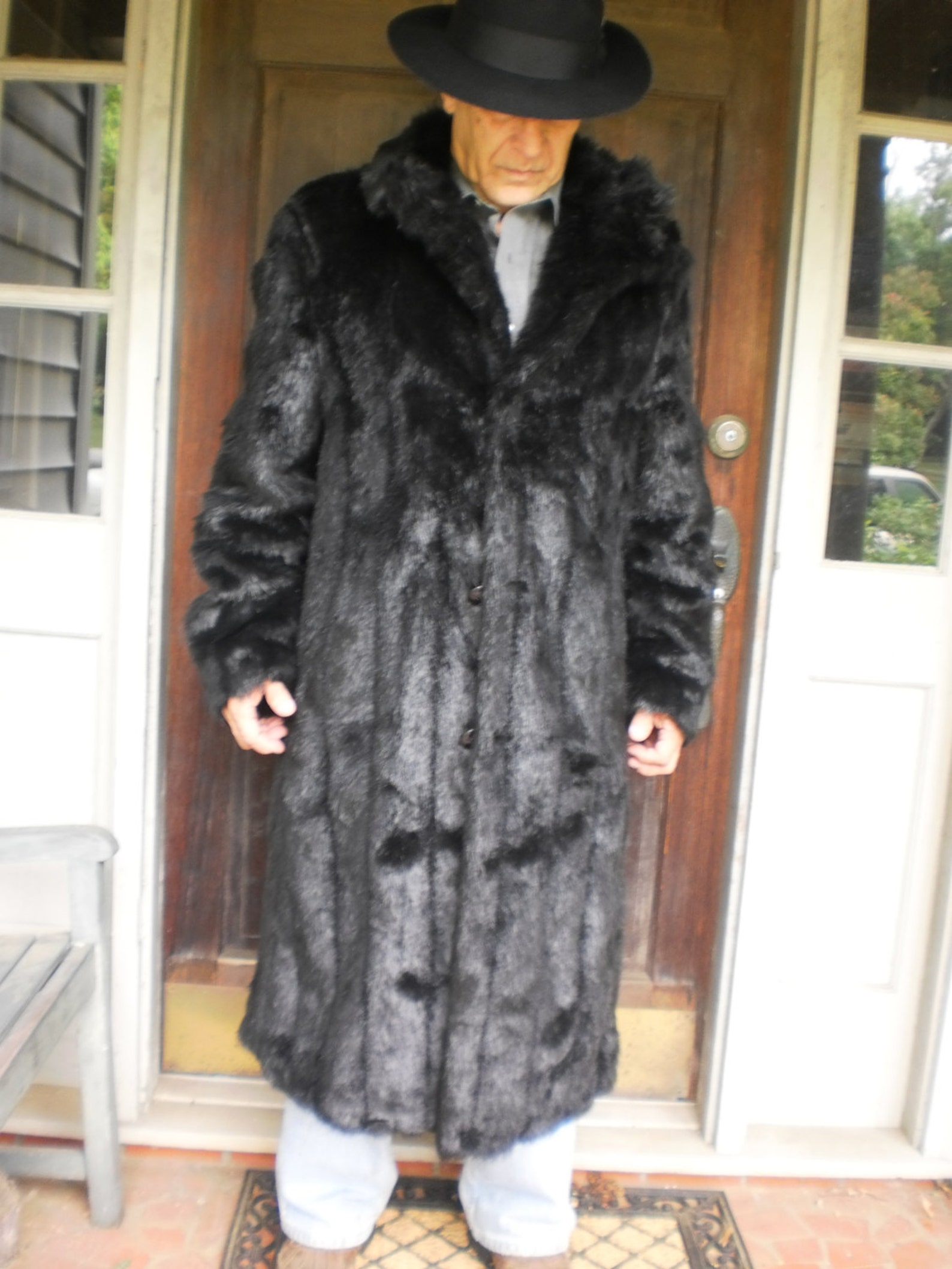 Mens Fur Coat Full Length Faux Mink Fur Over Coat Long Large | Etsy