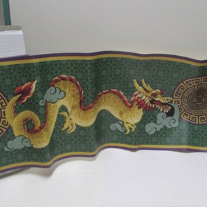 Wallpaper 1 Rolls 15ft Chinese Dragon Wallpaper Border for Scrapbook Junk Journals Scrap Pack Decals Crafts Green Wine Gold Imaginary Asian image 4