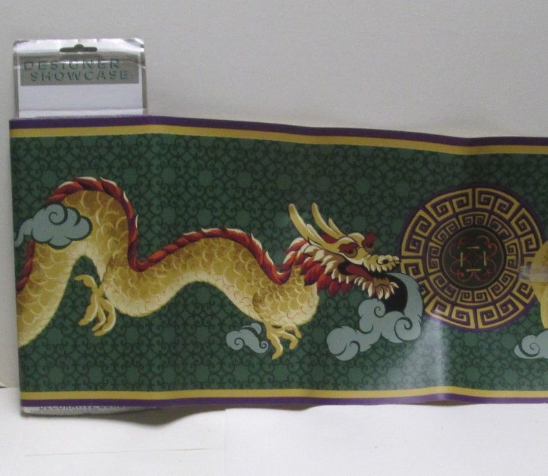 Wallpaper 1 Rolls 15ft Chinese Dragon Wallpaper Border for Scrapbook Junk Journals Scrap Pack Decals Crafts Green Wine Gold Imaginary Asian image 2