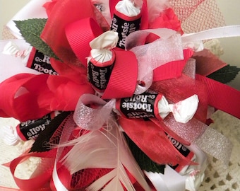 Vintage Retro 1950's Old Fashioned Candy Corsage for Twelfth Birthday Gift.  Tootsie Rolls for 12 yr old birthday gift.