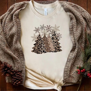 Leopard Print Christmas Tree Shirt, Gift For Christmas, Family Matching Shirt, Christmas Matching Pajama Tops, Christmas Tree Sweatshirt