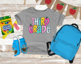Preppy 3rd Grade Back To School Shirt, Custom Girls 1st Day Of School T-Shirt, 3rd Grade Teacher Tee, Personalized Hello Third Grade Tee,