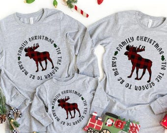 Buffalo Plaid Moose Shirt, Reindeer Family Matching Shirt, Family Christmas Shirt,Christmas Family Matching Pajama Tops, Moose Family Shirt,