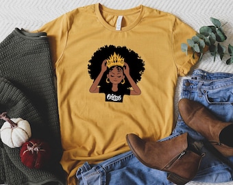 Camiseta de Reina Afro, Camiseta de Mujer Afro, Camiseta de Juneteenth, Camiseta de Cumpleaños, Camiseta de Reina Negra de Hermanas, Camiseta del Mes de la Historia Negra, Mujer Negra Orgullosa
