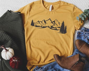 Mountain Camp Outdoors Nature Campers T-Shirt Tent Forest Camper Nature Lovers Gift Shirt for Women, Shirt, Mountain Silhouette Shirt,