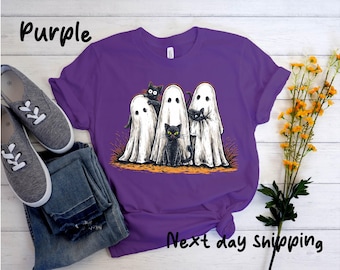 Geister-Katzen-Hemd, Herbst-Hemd, Katzen-Geist-T-Shirt, niedlichem Katzenliebhaber-Hemd, Retro Geist Halloween, Halloween-Katzen-T-Shirt, Geist-T-Shirt