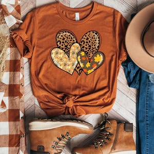 Leopard Printing Heart Thanksgiving Shirt, Fall Heart Shirt, Valentines Day Shirt, Mother&#39;s Day Shirt, Fall Shirt, Gift For Wife