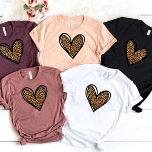 Leopard Printing Heart Shirt, Love Shirt, Love T-Shirt, Valentines Day Shirt, Couple Matching Shirt, Gift For Wife, Mother&#39;s Day Shirt