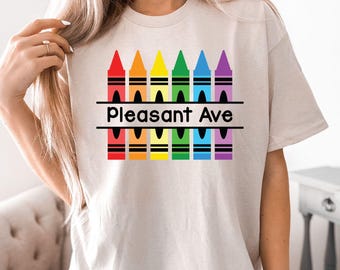 Customized Teacher Shirt, Back to School Shirt Kindergarten Teaching Shirt Personalized Name Teacher Shirt Crayon Teacher Shirt Teacher Gift