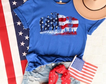 Chemise assortie famille vache drapeau américain, T-shirt homme drapeau américain, chemises fête de l'indépendance, 4 juillet, chemises femme, chemise USA