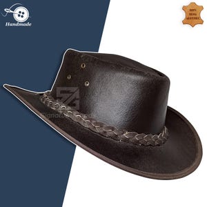 Handmade Van Helsing Brown Leather Cowboy Hat , Solomon Kane Witch Hunter Hat ,  Vampire Rogue Hat , LARP Cosplay , Halloween Accessory