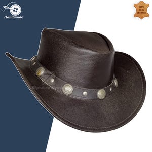 Handmade Brown Leather Cowboy Hat - Vampire and Witch Hunter Hat - Western Rogue Hat - Real Leather LARP Cosplay Hat for Halloween Accessory