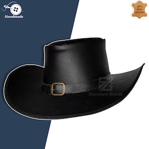 Handmade Van Helsing Black Leather Hat - Vampire Witch Hunter Hat - Real Leather Musketeer Style Hat - Halloween Hat Gift - LARP Cosplay