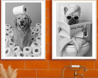 Benutzerdefinierte Haustier Porträt Foto, lustige Badezimmer Kunst, Hund liest Zeitung auf Toilette, Hund Wandkunst, Hund in der Toilette, Haustier in der Badewanne, personalisiertes Haustier Geschenk