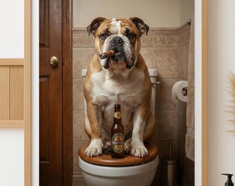 Custom Funny Dog Portrait | Pet Bathroom Poster | Personalized Pet Art Print from Photo | Dog in Towel and Bathrobe Wall Decor