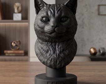 Custom Pet Bust Sculpture, 3D Printed Cat Memorial Statues,Personalized Name Stand 3D Dog Portrait Bust from Photo 3D Keepsake Birthday Gift