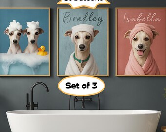 Funny Custom Pet Portraits, Dog in Bubble Bath Portrait, Pet in Bathtub Gifts, Pet Bathroom Art, Dog on Toilet Bathroom Wall Art Decor Print