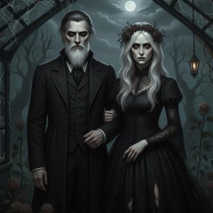 Personalized Vampire Couple Portrait, Custom Witchy Gothic Art, Dark Romance Gift Illustration, Haunted Mansion Drawing, Spooky Home Decor