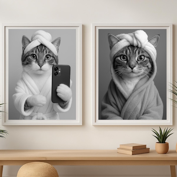 Custom Cat Bathroom Portrait Photo, Funny Cat Reading Newspaper on Toilet, Dog Wall Art, Cat in Toilet, Pet in Bathtub,Personalized Pet gift