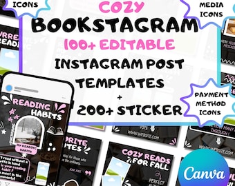 Bookstagram Carousel Template Booktok Instagram Posts, Cozy Aesthetic Viral Canva Template for Book Lovers,Book Author Social Media Content