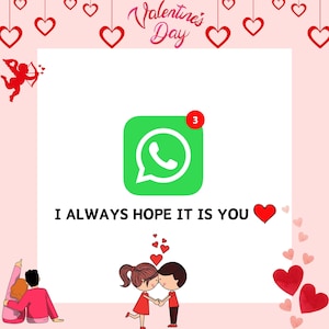 WhatsApp Carte de Saint-Valentin Carte d'anniversaire numérique Application Love You Notification de message Petite amie Petit ami Femme Mari Amour