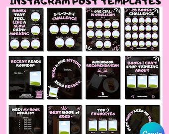 Modelos Canva modernos e estéticos em rosa para Bookstagram, modelos para resenhas de livros de romance suave, kit de posts em carrossel rosa para Instagram para leitores e criadores.