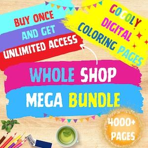 Coloring Pages Bundle, 4000+ Printable Pages for Adults and Kids, Bundle Digital 65+ Coloring Books, Bold and Grayscale Digital Download