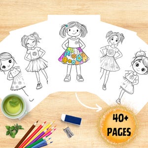 Girls Coloring Pages for Kids/  Girls with Cute Dresses Coloring Pages for Teens/ Adult Cute Girls Digital Coloring Pages by GOGOLY