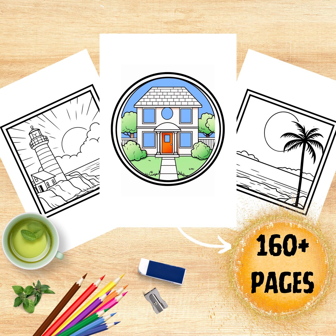 Simple Outside Pages Minimalist Landscape Coloring Pages/ Boho Scenery Digital Coloring ...