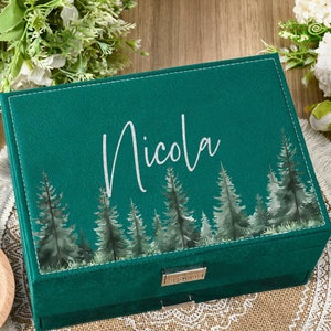 Benutzerdefinierte große Samt Schmuckschatulle mit Blume, Schmuck Aufbewahrungsbox mit Namen, Samt Schmuckschatulle mit Schublade für Mädchen, Blumen Schmuckschatulle für Sie