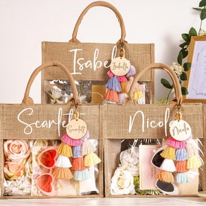 Personalized Bridesmaid Gift Bag with charm,Custom Burlap and PVC Bag,Bridesmaid Proposal Gifts,Bachelorette Party Bags,Beach Party Gift Bag