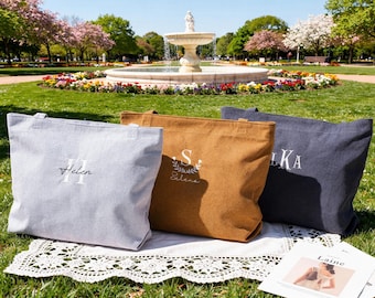 Bolso de pana bordado personalizado, bolsa de regalo para dama de honor, bolso de mano con nombre, bolso de mano de gran capacidad con cremallera, bolso de uso diario, regalo para ella