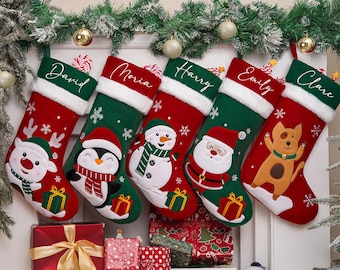 Medias navideñas 3D personalizadas 2025, medias navideñas familiares personalizadas, medias con nombre bordado, decoración navideña, regalo de Navidad