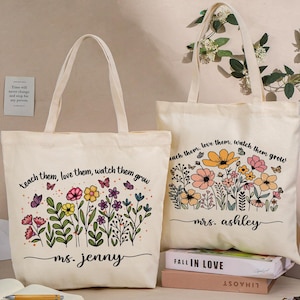 Sac fourre-tout personnalisé en remerciement du professeur, Sac cadeau personnalisé pour le professeur, Cadeau de remerciement pour le professeur, Cadeau du nom du professeur, Sac fourre-tout en toile pour le campus