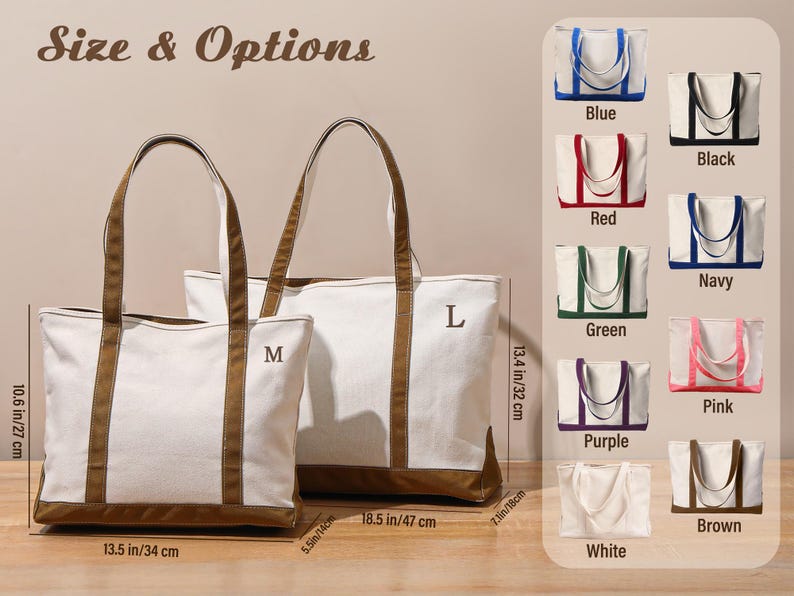 Custom Tote Bag, Bridesmaid Gift, Embroidered Name Canvas Bag, Custom Text Tote with Zipper, Bachelorette Gift, Beach Tote Bag, Gift for Her image 6