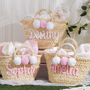 Personalized Bridesmaid Tote Bag, Custom Straw Beach Bag, Bridesmaid Gift Basket, Bridal Shower Gift, Bachelorette Party Favors, Handbag