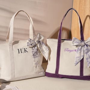 Custom Tote Bag, Bridesmaid Gift, Embroidered Name Canvas Bag, Custom Text Tote with Zipper, Bachelorette Gift, Beach Tote Bag, Gift for Her image 11
