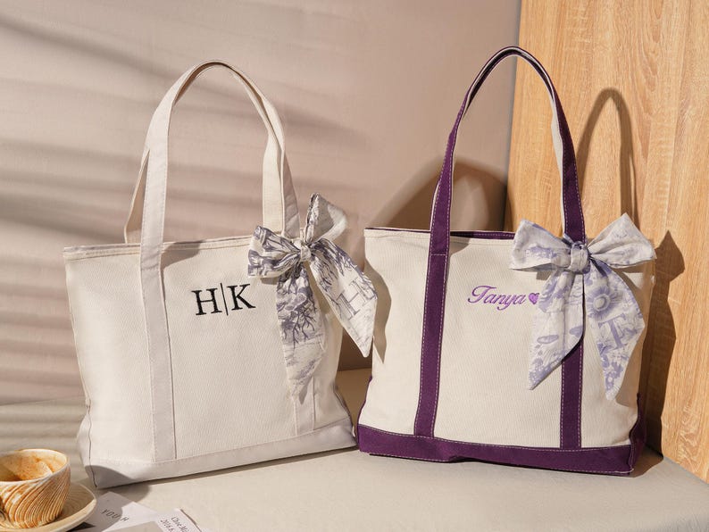 Custom Tote Bag, Bridesmaid Gift, Embroidered Name Canvas Bag, Custom Text Tote with Zipper, Bachelorette Gift, Beach Tote Bag, Gift for Her image 11