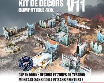 Kit Décors Prépeints V11 – Terrain Wargame 40K – Ruines et Décors de Table – Compatible 11th Edition – Jeu de Figurines 32mm
