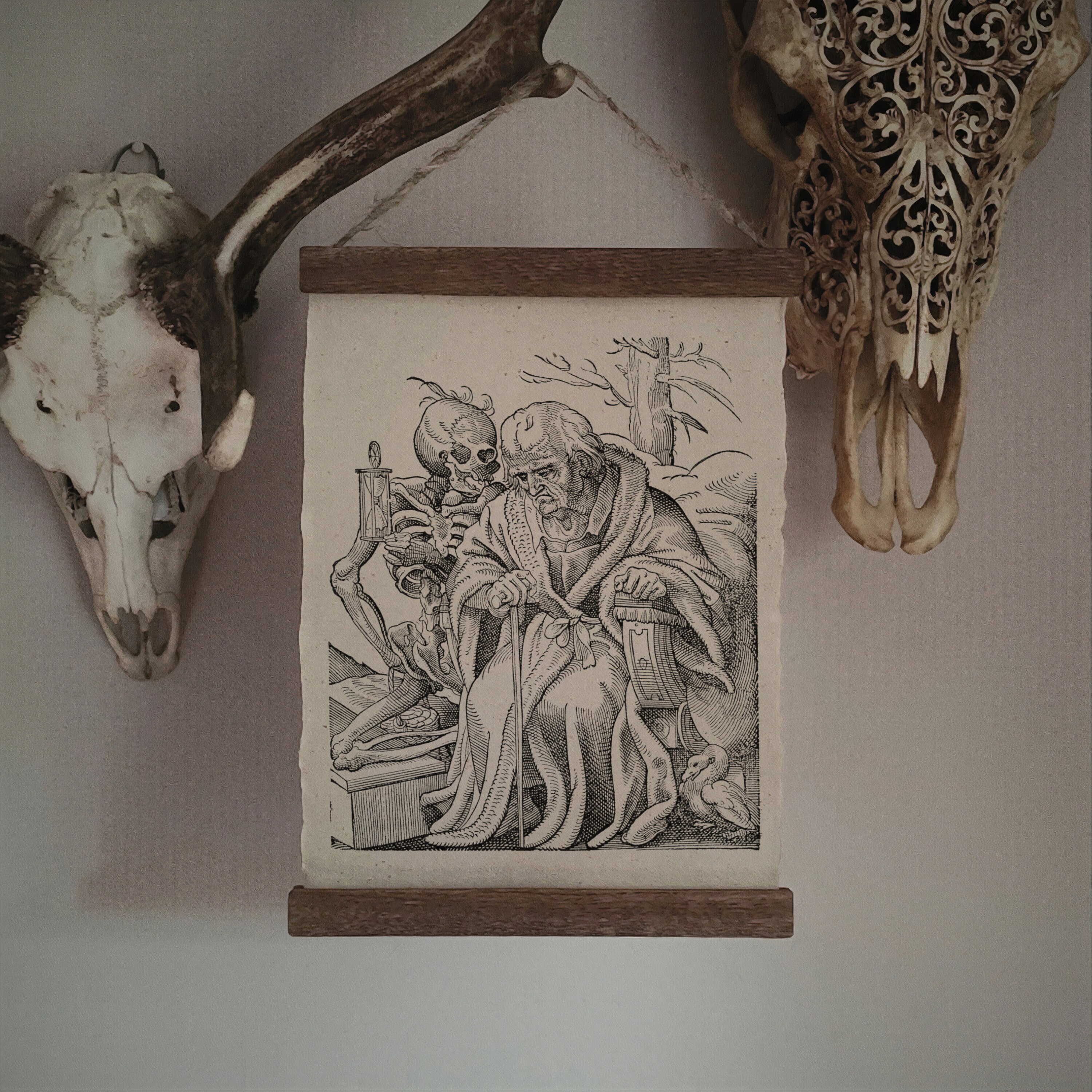Memento Mori | Dark Academia Poster, Macabre Skeleton Wall Art, Gothic Decor, Curiosities & Oddities, Medieval Aesthetic Print