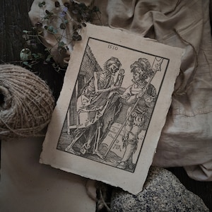 Poster "Morte e il Lanzichenecco/Accademia Oscura", Macabro Scheletro da Parete, Decorazioni Gotiche, Curiosità e Stranezze, Stampa Estetica Medievale