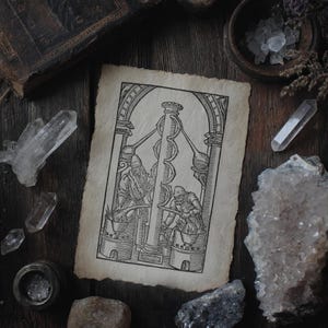 Alchemists at Work | Mystical Poster, Dark Academia Decor, Illustration Print, Whimsigoth Home Decor, Alchemy Wall Art, Oddities Wall Decor